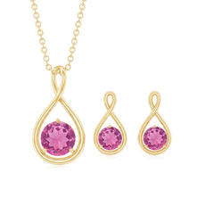 Genuine 2 Carat Pink Tourmaline Infinity Necklace and Earrings Set