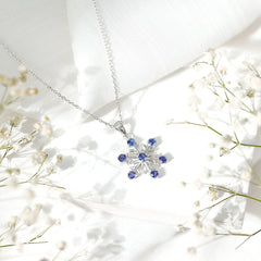 Lab Created Blue Sapphire Snowflake Pendant Necklace With Chain