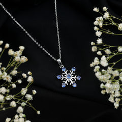Lab Created Blue Sapphire Snowflake Pendant Necklace With Chain