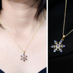 Lab Created Blue Sapphire Snowflake Pendant Necklace With Chain