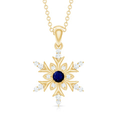 Lab Created Blue Sapphire Designer Snowflake Pendant with Diamond