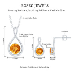 Natural Citrine Infinity Pendant and Earrings Set for Women
