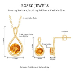 Natural Citrine Infinity Pendant and Earrings Set for Women