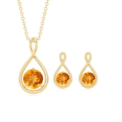Natural Citrine Infinity Pendant and Earrings Set for Women