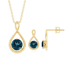 London Blue Topaz Solitaire Pendant and Earring Set with Infinity Design