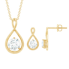 Moissanite Solitaire and Gold Infinity Jewelry Set