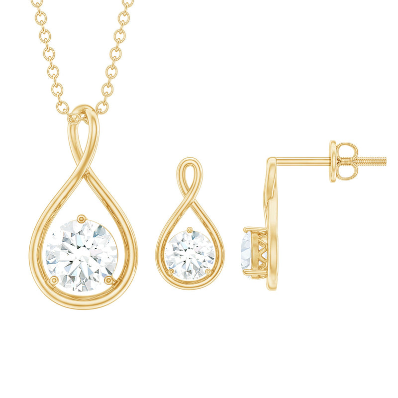Moissanite Solitaire and Gold Infinity Jewelry Set