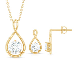 Moissanite Solitaire and Gold Infinity Jewelry Set