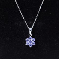 Natural Tanzanite Flower Cluster Pendant Necklace