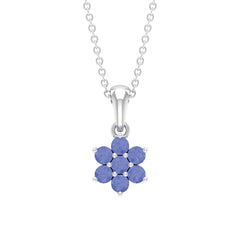 Natural Tanzanite Flower Cluster Pendant Necklace