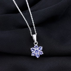 Natural Tanzanite Flower Cluster Pendant Necklace