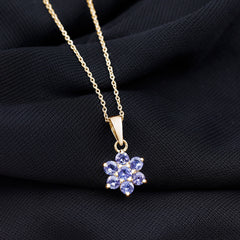 Natural Tanzanite Flower Cluster Pendant Necklace