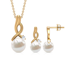 13.75 CT Freshwater Pearl and Diamond Simple Drop jewelry Set