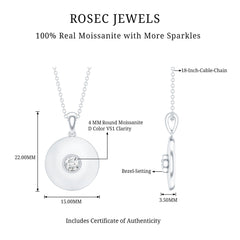 Certified Round Moissanite Disc Necklace in Bezel Setting