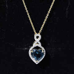 2 Carat Heart Shape London Blue Topaz Infinity Necklace with Diamond