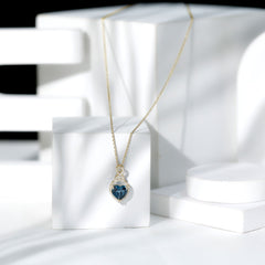 2 Carat Heart Shape London Blue Topaz Infinity Necklace with Diamond