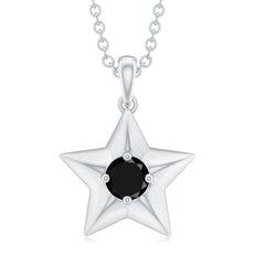 Natural Black Onyx Star Pendant Necklace for Women