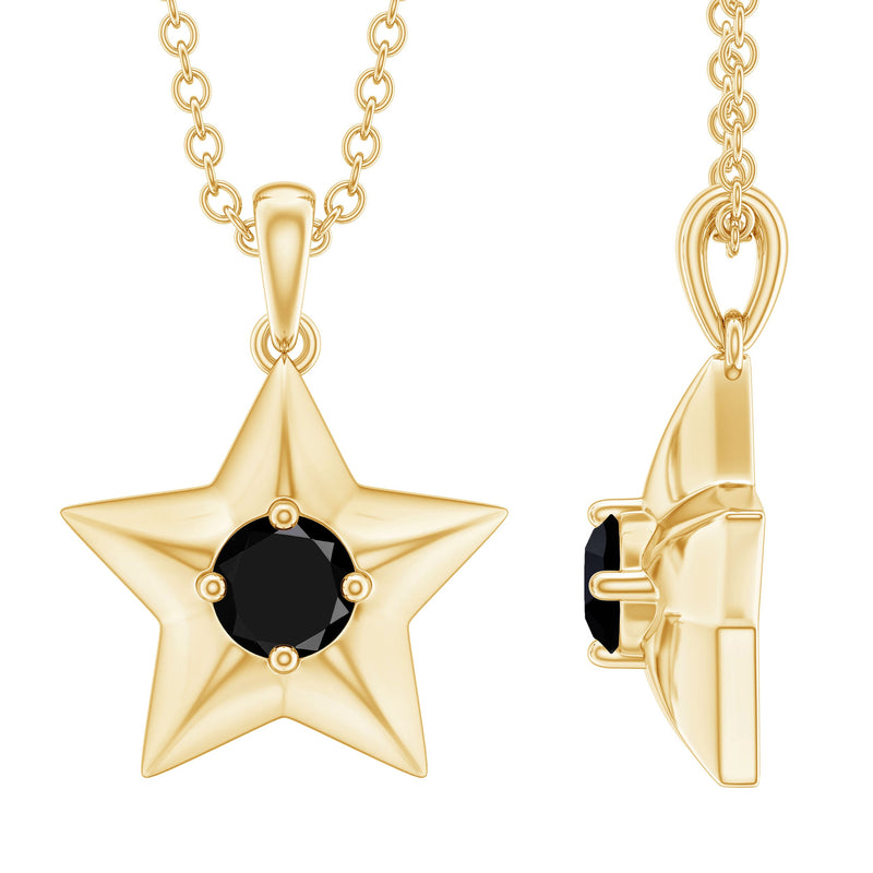 Natural Black Onyx Star Pendant Necklace for Women