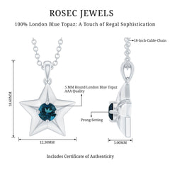 1/4 CT London Blue Topaz and Gold Star Pendant for Women