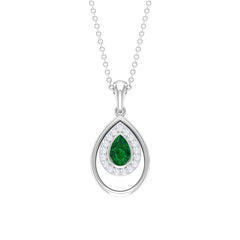 Natural Emerald Teardrop Necklace with Diamond