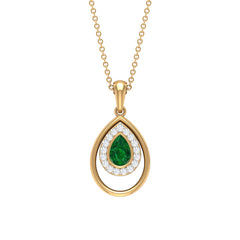 Natural Emerald Teardrop Necklace with Diamond