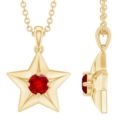 1/4 CT Lab Created Ruby and Gold Star Pendant Necklace