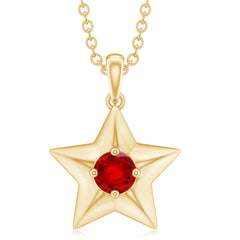 1/4 CT Lab Created Ruby and Gold Star Pendant Necklace