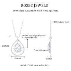 Certified 5X7 MM Moissanite Teardrop Pendant Necklace