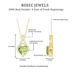 8 MM Heart Shape Peridot Infinity Pendant with Moissanite Accent