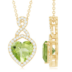 8 MM Heart Shape Peridot Infinity Pendant with Moissanite Accent