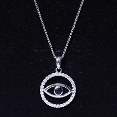 Black Spinel Evil Eye Pendant with Moissanite Eternity