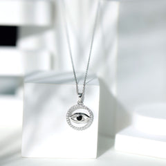 Black Spinel Evil Eye Pendant with Moissanite Eternity