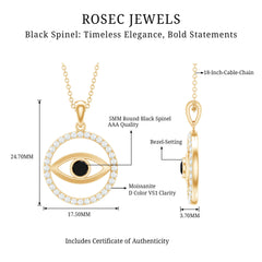 Black Spinel Evil Eye Pendant with Moissanite Eternity