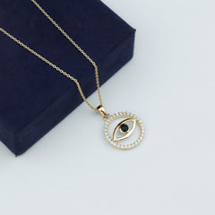 Black Spinel Evil Eye Pendant with Moissanite Eternity
