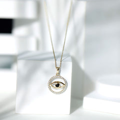 Black Spinel Evil Eye Pendant with Moissanite Eternity