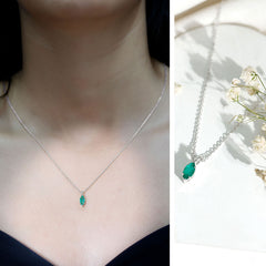 Marquise Cut Emerald Solitaire Pendant Necklace