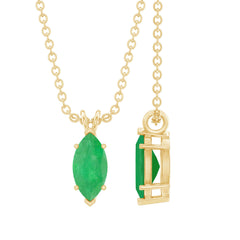 Marquise Cut Emerald Solitaire Pendant Necklace