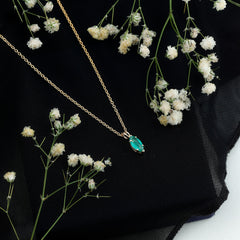 Marquise Cut Emerald Solitaire Pendant Necklace