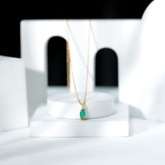 Marquise Cut Emerald Solitaire Pendant Necklace
