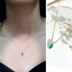 Marquise Cut Emerald Solitaire Pendant Necklace