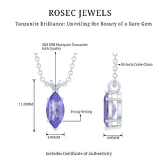 Natural 0.6 Carat Marquise Tanzanite Pendant Necklace with Silver Chain