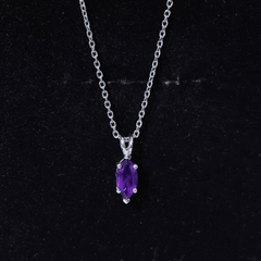Genuine Marquise Cut Amethyst Solitaire Necklace with Silver Chain
