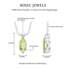 Marquise Cut Peridot Birthstone Necklace with Silver Chain