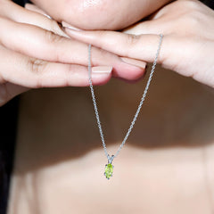 Marquise Cut Peridot Birthstone Necklace with Silver Chain