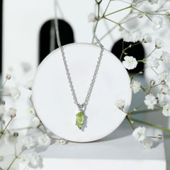 Marquise Cut Peridot Birthstone Necklace with Silver Chain