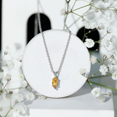 Marquise Cut 4X8 MM Citrine Solitaire Necklace with Silver Chain