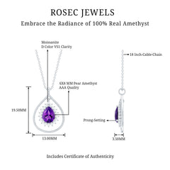 1 Carat Amethyst Teardrop Necklace with Moissanite Halo
