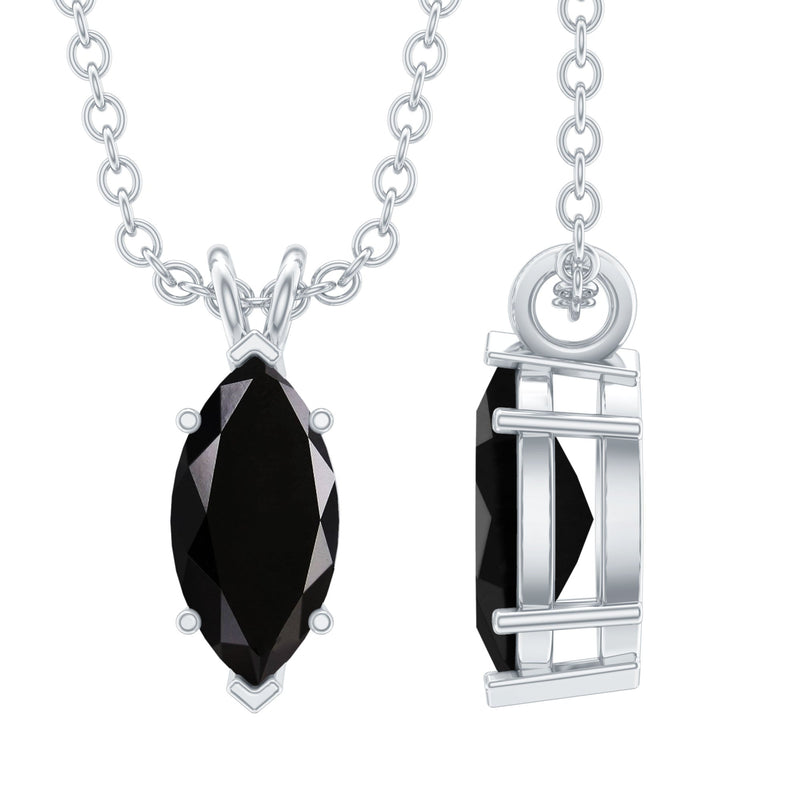 Real 0.7 Carat Black Spinel Marquise Necklace with Silver Chain