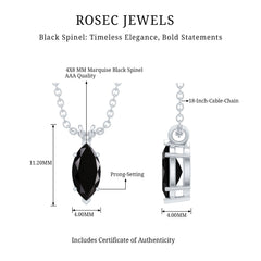 Real 0.7 Carat Black Spinel Marquise Necklace with Silver Chain
