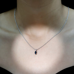 Real 0.7 Carat Black Spinel Marquise Necklace with Silver Chain